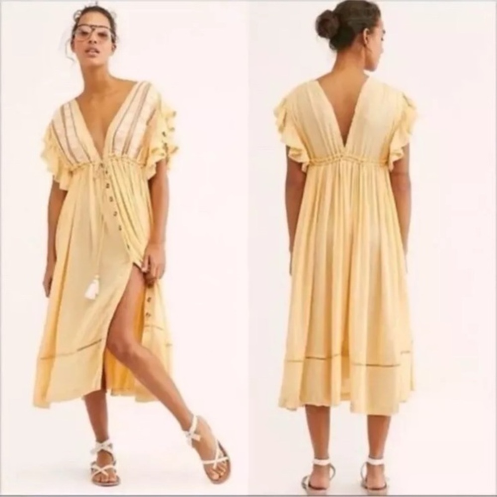 Free People Bali Will Wait for You Dress
Bean Gauze Tan Embroidered boho